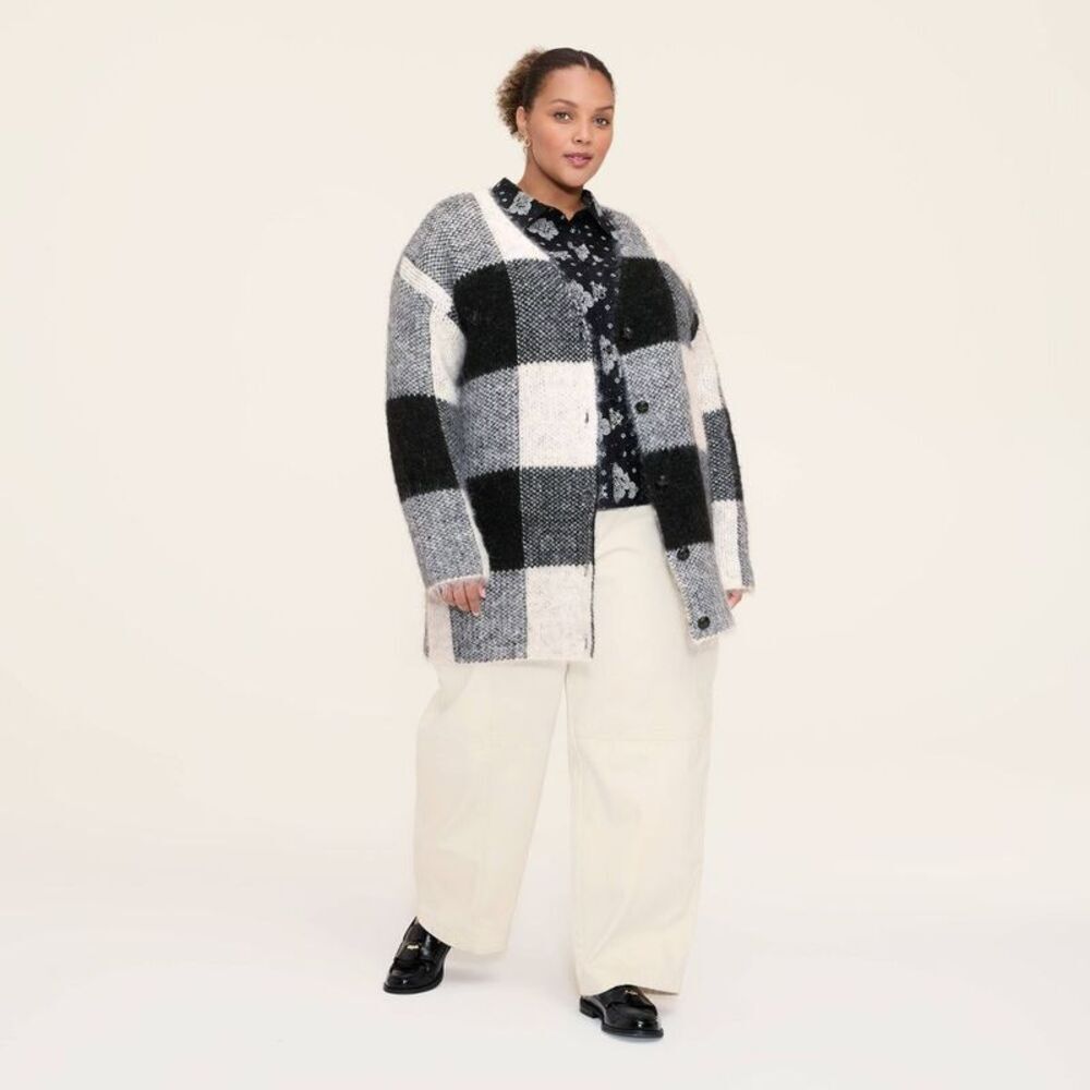 Women's Buffalo Check Relaxed Cardigan - Woolrich Black/White XXL